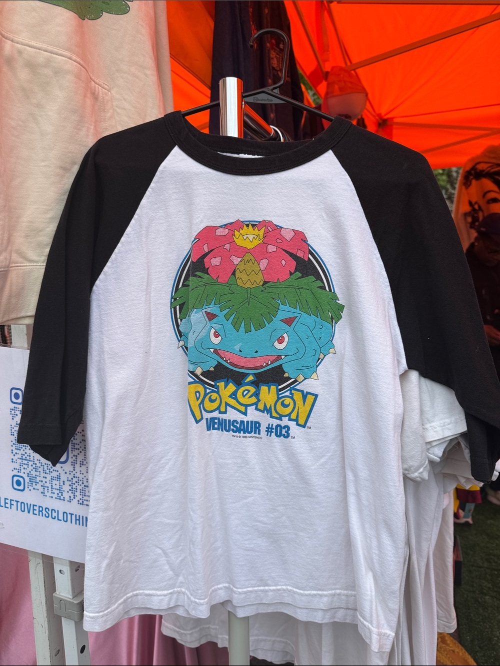 Pokemon Venusaur Raglan Tee - White & Black with Multicolor Graphic